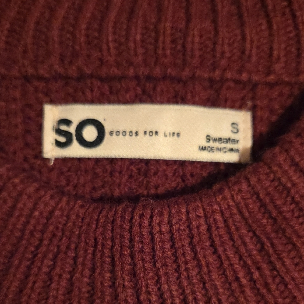 SO Women's Ribbed Crewneck Sweater - Wine - Picture 2 of 4